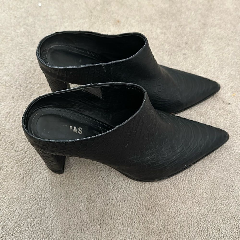 Alias Mae • Mule Heels- Alias Mae black heels ~ ‘rue black snakeskin heels